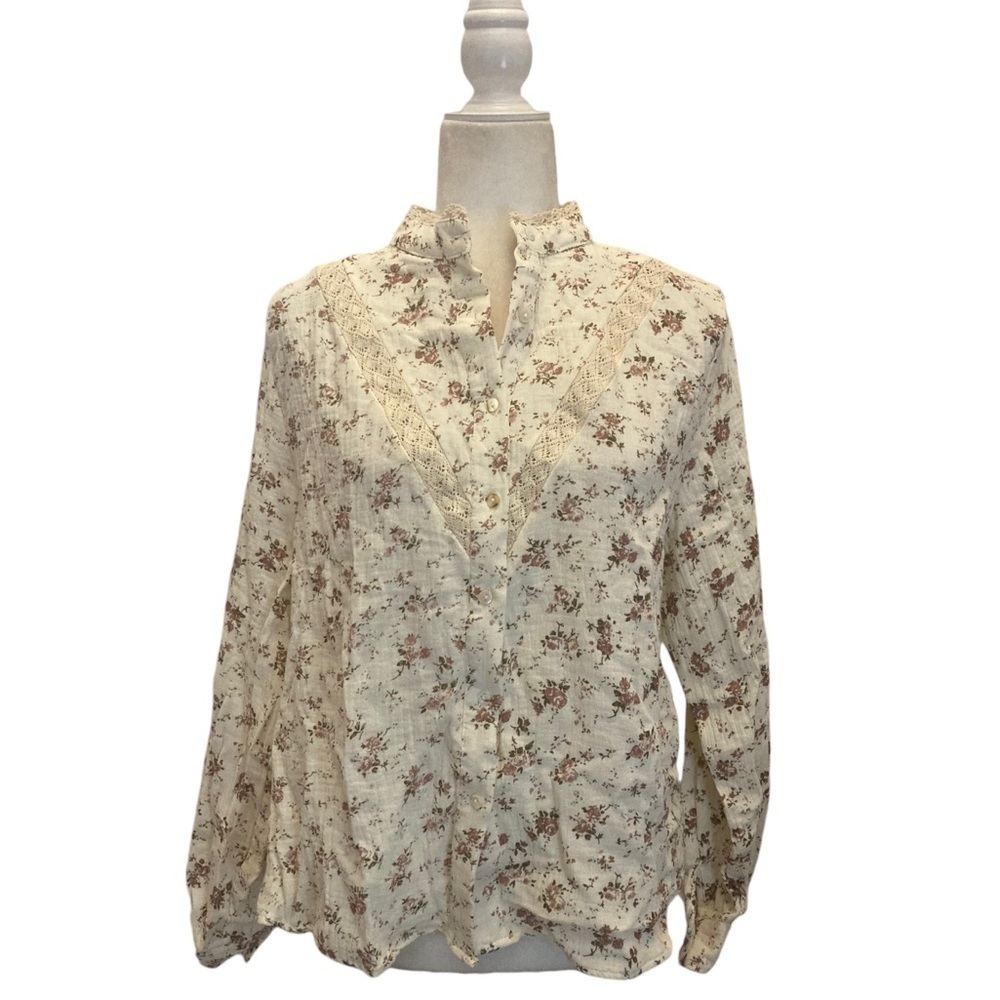 Lili & Lala Paris Ditsy Floral Blouse Cotton Lace Cottagecore Long Sleeves